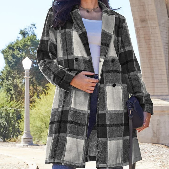 DOUBLE TAKE Plus Black Gray Plaid Button Up Jacket Pockets Fall NEW Size 2X 3X - Picture 1 of 6